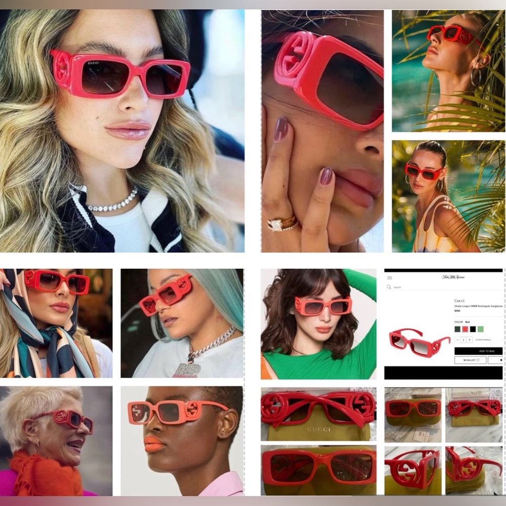 GUCCI FUN RECTANGULAR IN A SHINY RED BOLD COLOR WITH MAXI “GG” LOGO SUNGLASSES